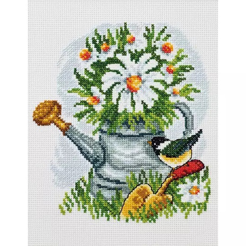 Bluetit with Watering Can Counted Cross Stitch Kit by Permin