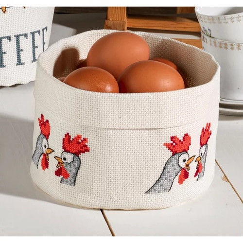 Chicken Talk Basket Counted Cross Stitch Kit by Permin