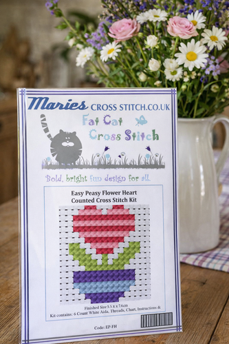 Easy Peasy Flower Heart Cross Stitch Kit by Fat Cat
