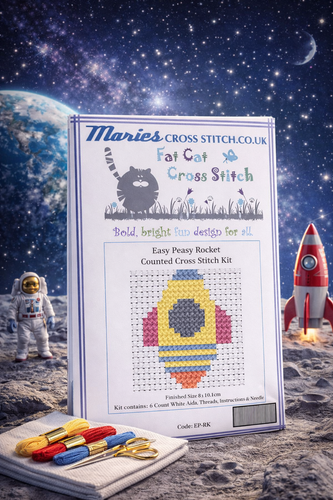 Easy Peasy Rocket Cross Stitch Kit by Fat Cat