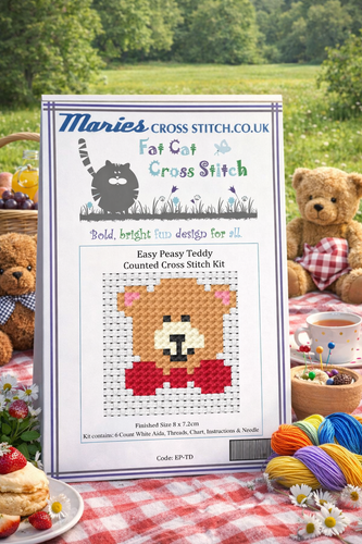 Easy Peasy Teddy Cross Stitch Kit by Fat Cat