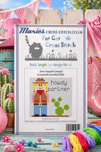 Sew Simple Cowgirl Cross Stitch Kit by Fat Cat