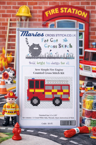 Sew Simple Fire Engine Cross Stitch Kit by Fat Cat