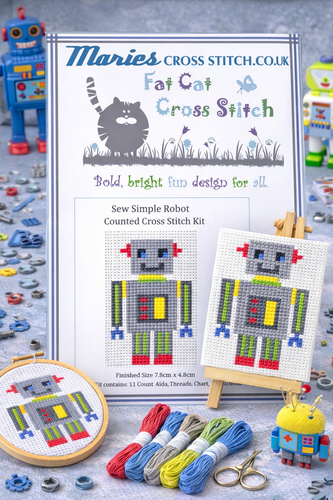 Sew Simple Robot Cross Stitch Kit by Fat Cat