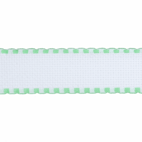  1 off Cut of 14 Count Aida Band White  with Green Edge  59cm x  5cm