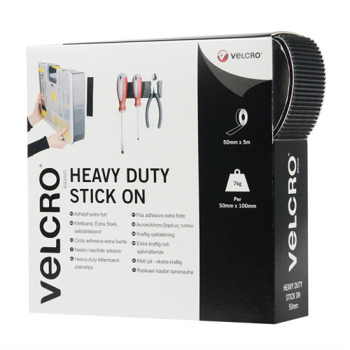 Velcro Heavy Duty stick on   50mm x 5m   Black