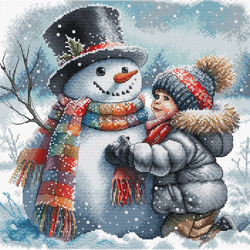 Boy and his Snow Friend Counted Cross Stitch Kit by AVA Stitch
