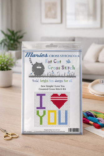 Sew Simple I Love You Cross Stitch Kit by Fat Cat