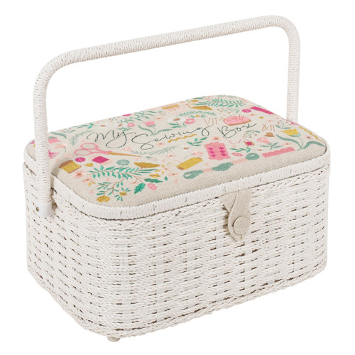Sewing Box (L): Oval: Wicker Basket: Embroidered: My Sewing Sewing Basket
