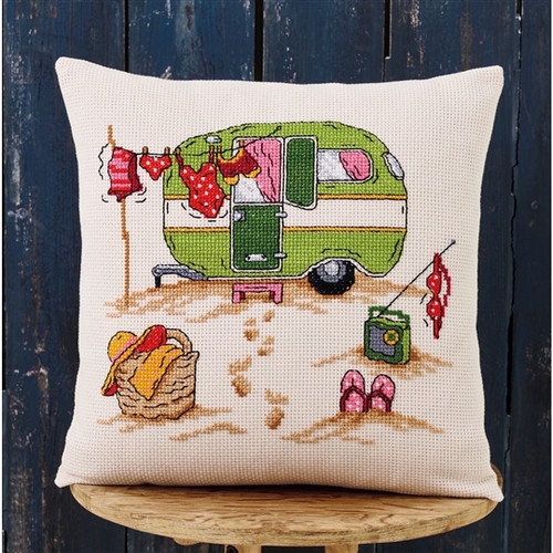 Beach Camping Cushion Counted Cross Stitch Kit By Permin
