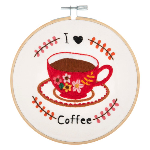 Embroidery Kit with Hoop: I Love Coffee with Hoop by Trimits