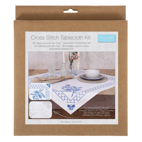 Printed Cross Stitch Kit: Tablecloth: Blue Floral by Trimits