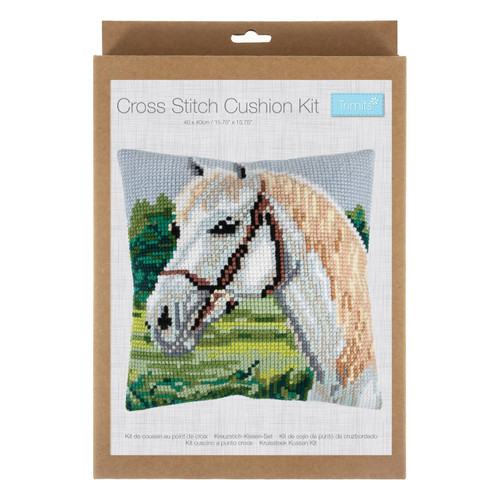 Horse White Cushion Cross Stitch Kit By Trimits