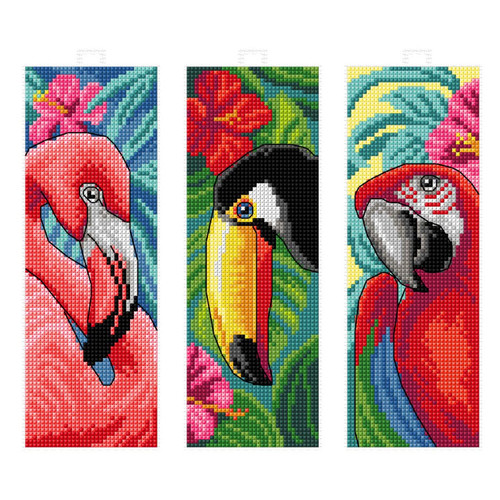 Exotic Birds Set of 3 Counted Cross Stitch Kit on Plastic Canvas by Orchidea