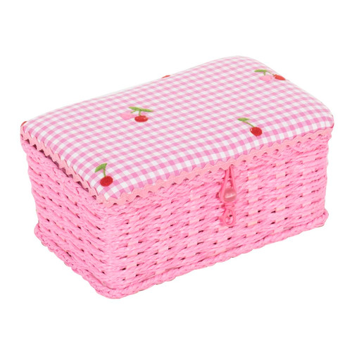Sewing Box (S): Wicker Basket Embroidered Cherries by Hobby Gift