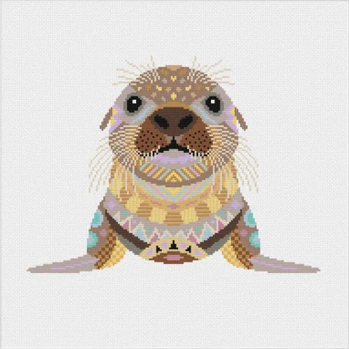 Mandala Sea Lion Cross Stitch Kit by Meloca Designs