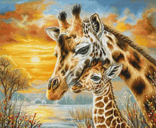 Giraffe Cuddle Cross Stitch Kit by Luca S GOLD