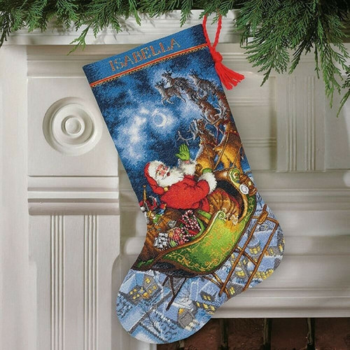 Santa Flight Cross Stitch Stocking By Dimensions