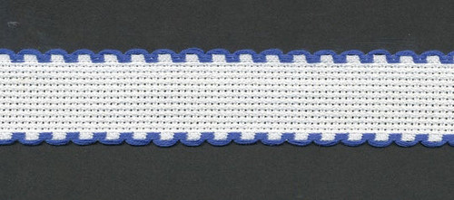 1 Metre 14 Count White Aida Band with Blue Edge  Width 2.5cm 