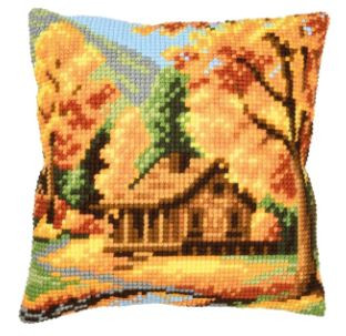 Autumn Landscape Cushion Printed Cross Stitch Kit By Vervaco