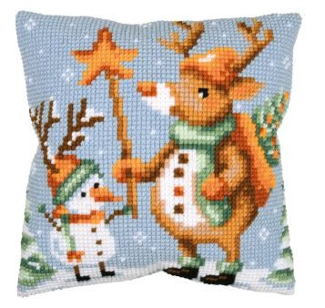 A Frosty Friendship Cushion Printed Cross Stitch Kit By Vervaco