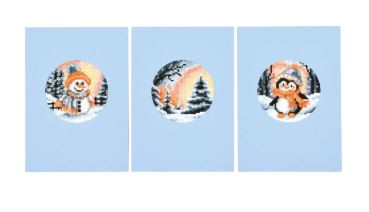 Winter Greeting Cards Set of 3  Counted Cross Stitch Kit By Vervaco
