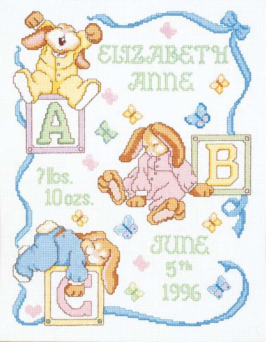 Sleepy Bunnies Birth Sampler Counted Cross Stitch Kit