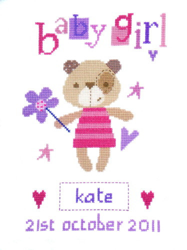 Madison Bear (Girl) Birth Sampler Cross Stitch Kit