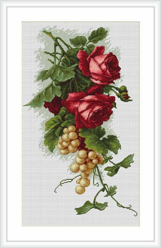 Red Roses & Grapes Cross Stitch Kit By Luca S