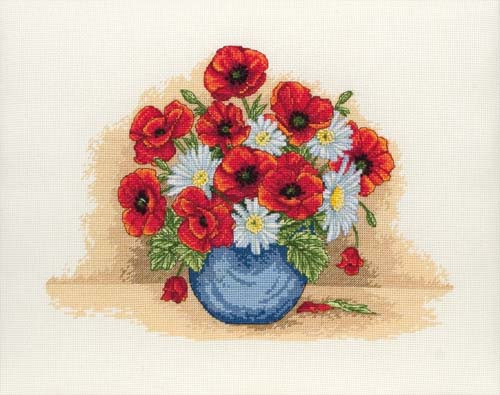 Poppy Spray Vase Cross Stitch Kit