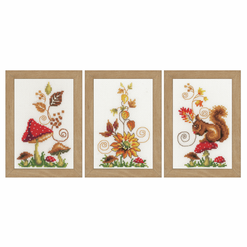 Counted Cross Stitch Kit: Miniatures: Autumn Idyll: Set of 3 By Vervaco ...