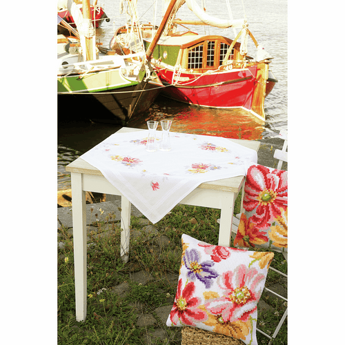 Counted Cross Stitch Tablecloth Colourful Flowers By Vervcao