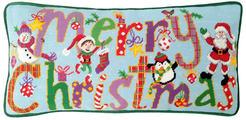 Bothy Threads Merry Christmas Tapestry Kit - Complete Needlepoint Kit For Cushion Cover, 23x11 Inch Design