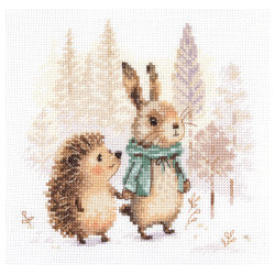 Kit De Point De Croix "Lapin Tirant Un Traîneau" - Toile 14 Fils/pouce - Thème Vacances/hiver - Neuf
