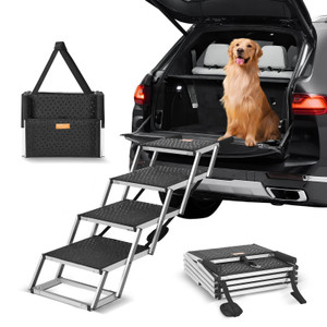 Dog Stair for Cars, Wide 4-step Dog Car Steps, Folding Dog Car Ramp with Nonslip Surface, Portable  E415-KZDGLT4STEP16LGG3V0