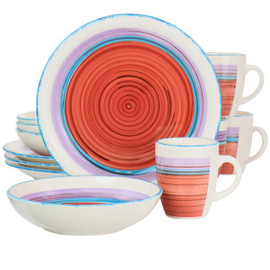 Gibson Home Richvale 12 Piece Round Durastone Dinnerware Set in Red D970-127286.12