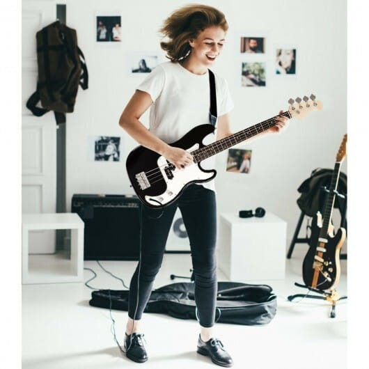 Electric Bass Guitar Full Size 4 String  Strap Guitar-Black B593-GF34526