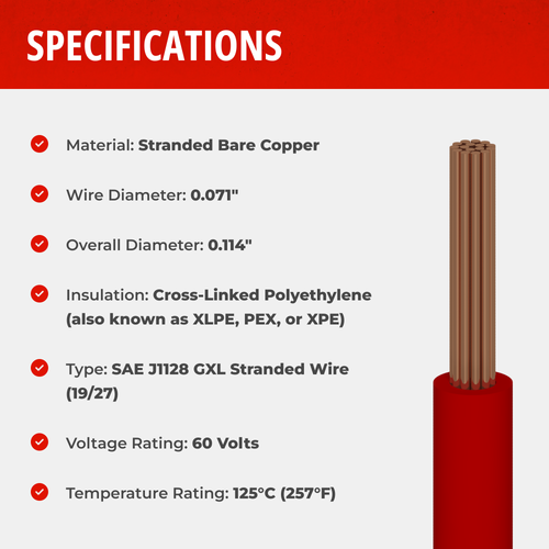 14 AWG GXL High Temperature Wire 50 Ft 10 Colors 50 Ft Automotive Primary Wire Bundle - 14 AWG GXL High Temp Wire, 10 Colors (5 Ft Each) USA Made Car Audio Wiring Kit