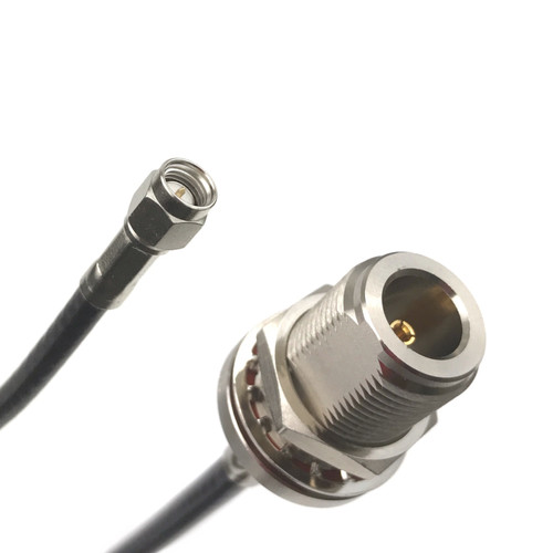 RG-58C Coaxial Cable Assembly with SMA (Male) to N-Type (Female Bulkhead) Connectors, 50 Ohm Impedance, 13 Lengths Available
