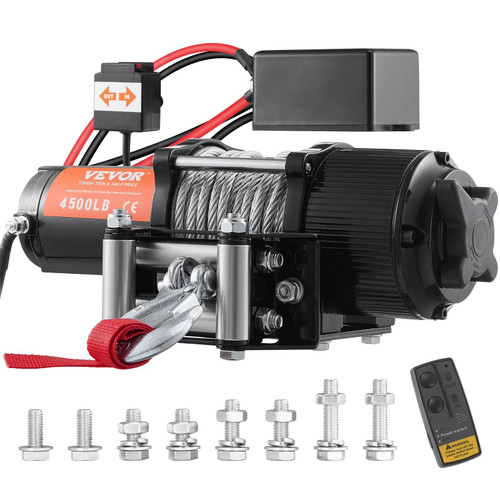 VEVOR Electric Winch, 12V 4500 lb Load Capacity Steel Rope Winch, IP55 1/4" x 39ft ATV UTV Winch wi