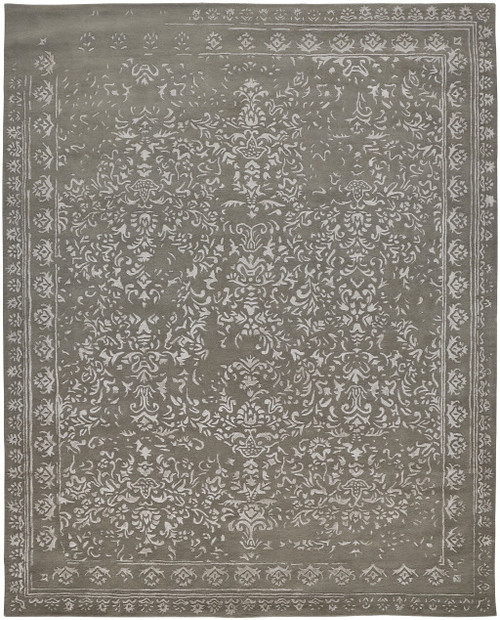 10' X 14' Gray Taupe And Silver Wool Floral Tufted Handmade Distressed Area Rug