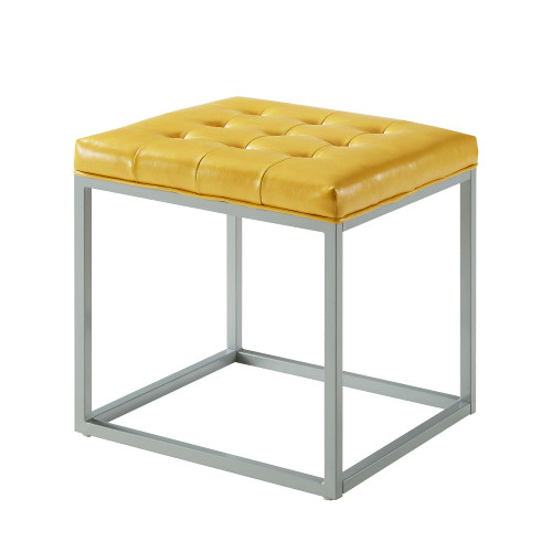 18" Yellow Faux Leather And Gray Cube Ottoman N270-487775