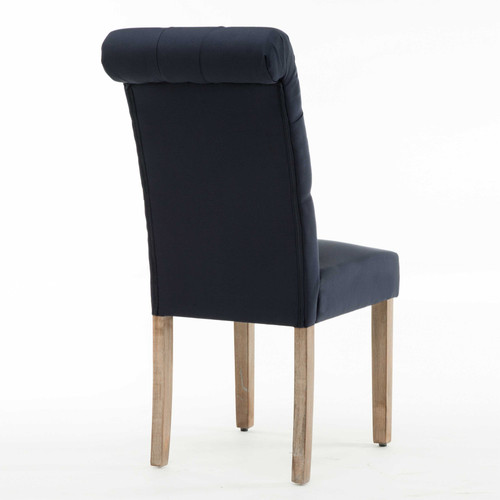 Blue Roll Top Tufted Linen Fabric Modern Dining Chair In A Set Of 2 N270-303555