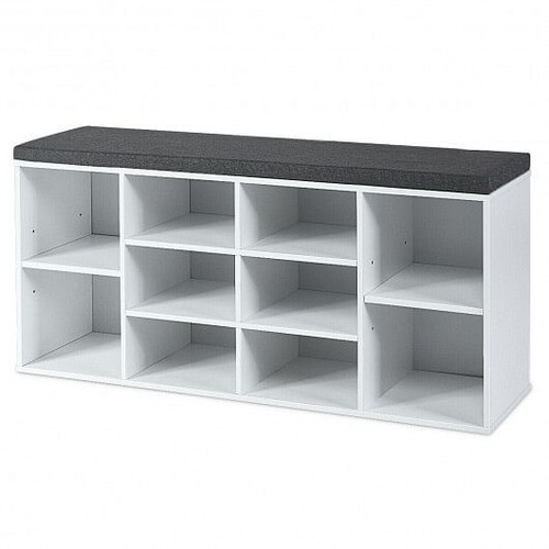 10-Cube Organizer Shoe Storage Bench with Cushion for Entryway-White - Color: White D681-HW63680WH