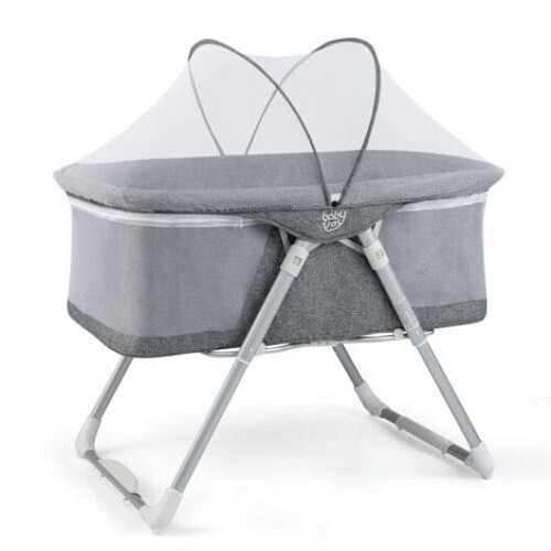 2-In-1 Baby Bassinet with Mattress and Net-Gray B593-BC10083