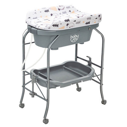 Portable Baby Changing Table with Storage Basket and Shelves-Gray - Color: Gray D681-AC10011US-GR