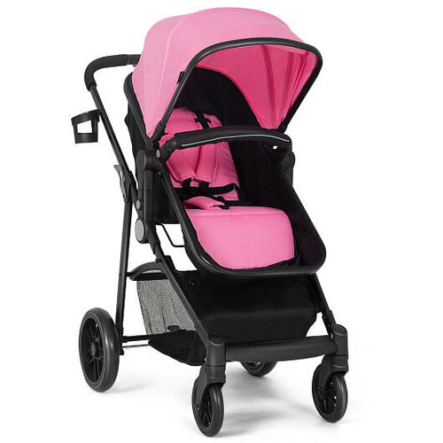 2-in-1 Foldable Pushchair Newborn Infant Baby Stroller-Pink - Color: Pink D681-BB5636PI