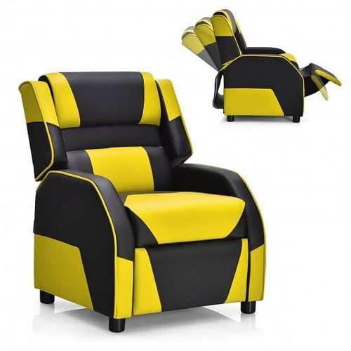 Kids Youth PU Leather Gaming Sofa Recliner with Headrest and Footrest-Yellow - Color: Yellow D681-HW66874YW