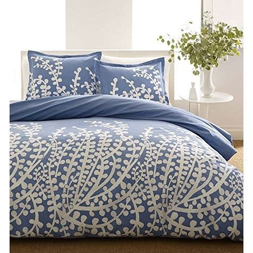 Full / Queen 100-Percent Cotton 3-Piece Comforter Set with Blue White Floral Branch Pattern Q280-CBCFBQ4859571