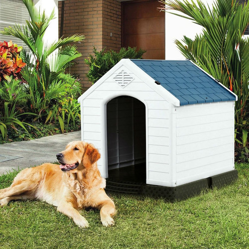 Medium size Dog House Outdoor White Blue Plastic with Elevated Floor Q280-MCHEYIW48687714